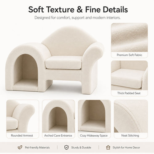 Modern Wooden Pet Sofa Bed with Upholstered Cushion, House-Style Pet Bed for Dogs and Cats