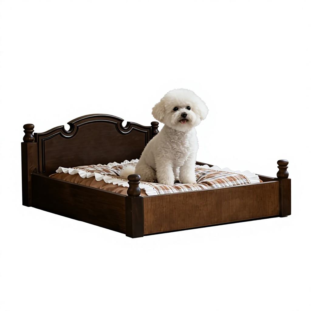 Retro Wooden Pet Bed with Removable Cushion, All-Season Indoor Bed for Cats and Small Dogs